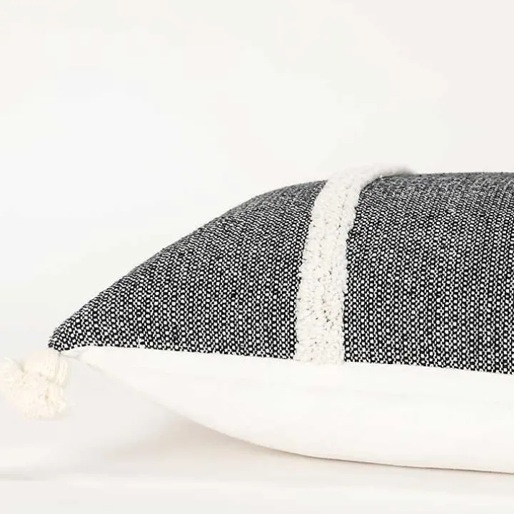 Black and White Artisanal Stripes Lumbar Pillow