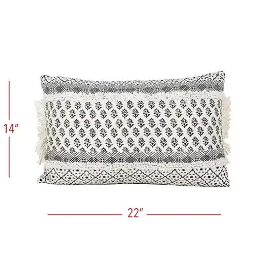 Black and White Boho Print Lumbar Pillow