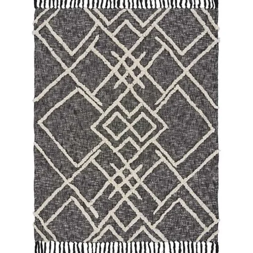 Black and White Cotton Geometric Tufted Throw