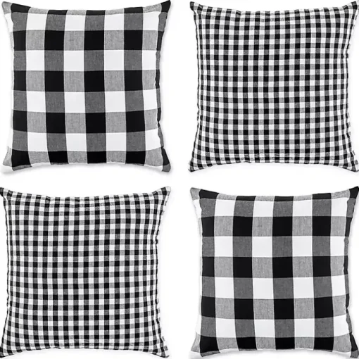 Black and White Gingham Pillow Covers, Set of 4