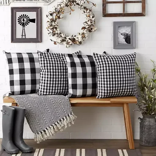 Black and White Gingham Pillow Covers, Set of 4