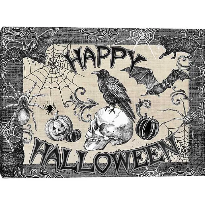 Black and White Happy Halloween Canvas Art Print