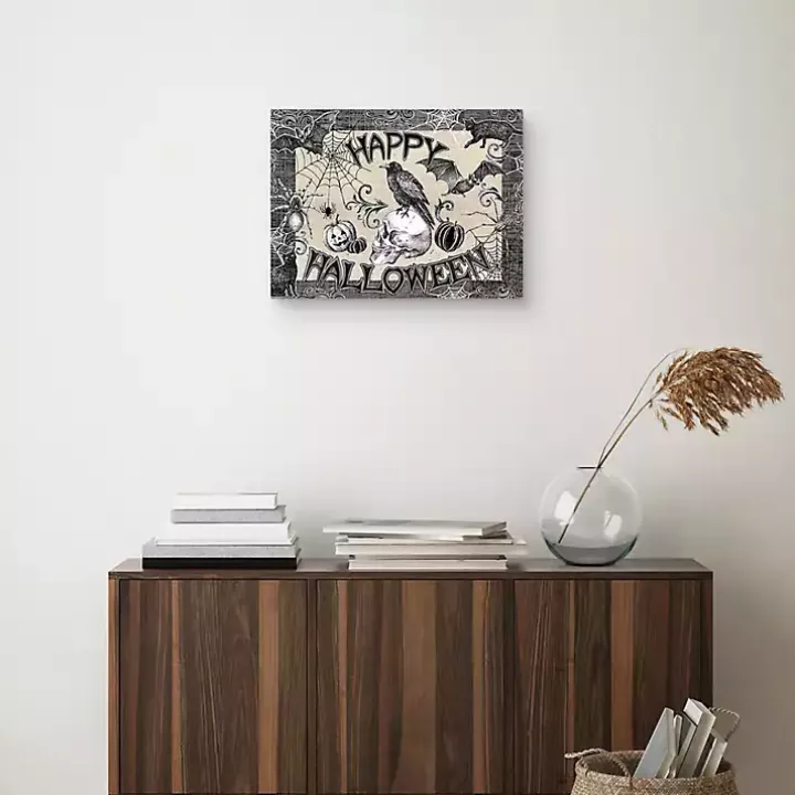 Black and White Happy Halloween Canvas Art Print