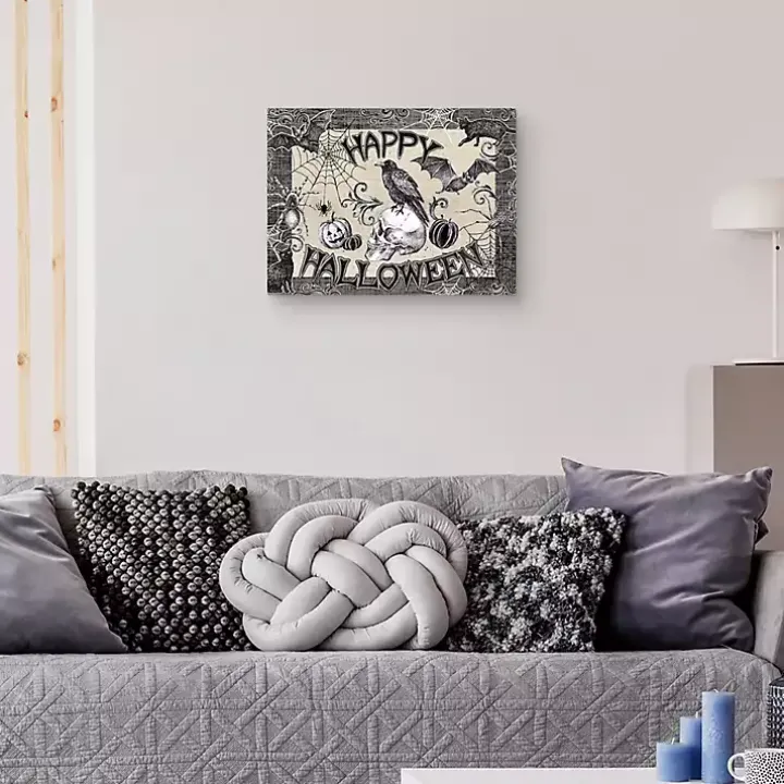 Black and White Happy Halloween Canvas Art Print