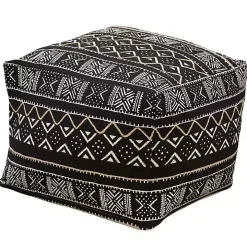 Black and White Mudcloth Cotton Pouf