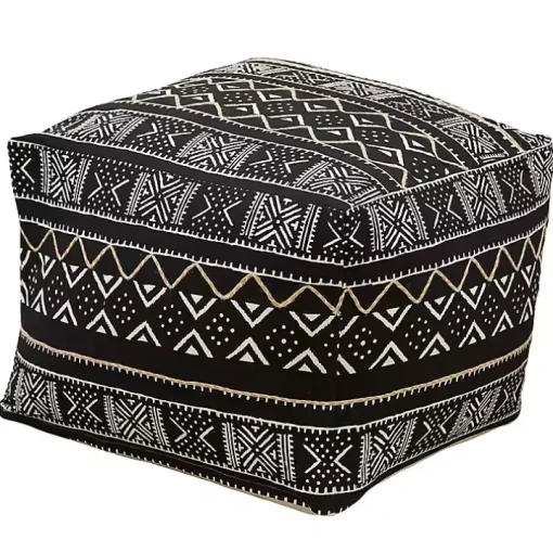 Black and White Mudcloth Cotton Pouf