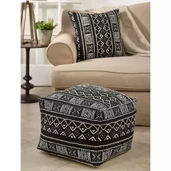 Black and White Mudcloth Cotton Pouf