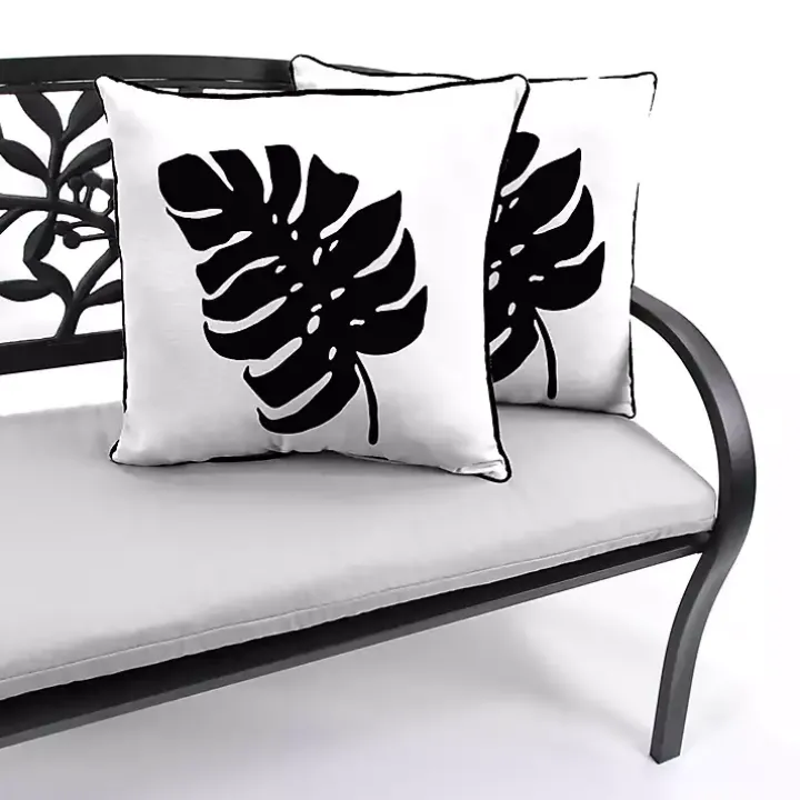 Black and White Palm Leaf Outdoor Pillow