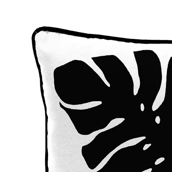 Black and White Palm Leaf Outdoor Pillow