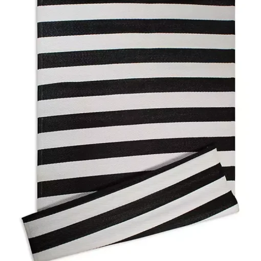 Black and White Rugby Stripe Outdoor Area Rug, 5x8
