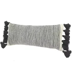 Black and White Striped Lumbar Pillow with Tassels