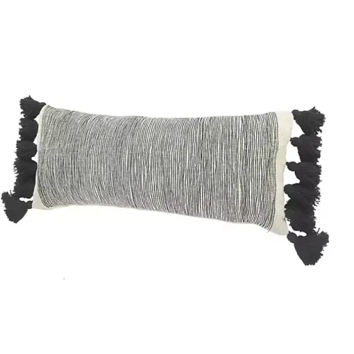 Black and White Striped Lumbar Pillow with Tassels