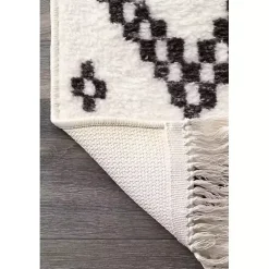 Black and White Tracy Fringed Area Rug, 5x8