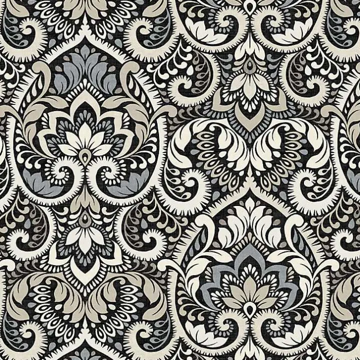 Black Aurora Damask Outdoor Pillow