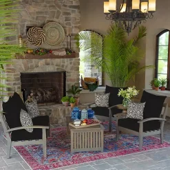 Black Aurora Damask Outdoor Pillow