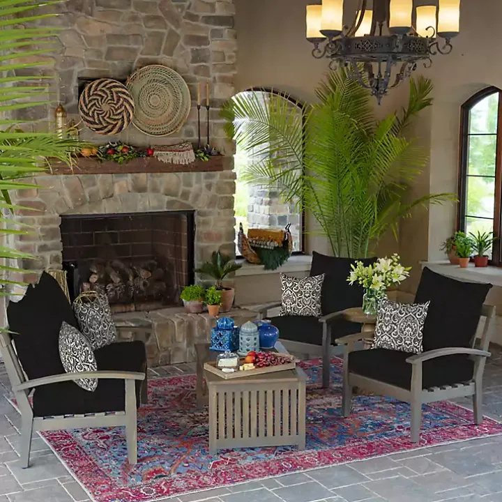 Black Aurora Damask Outdoor Pillow