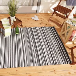 Black Barcode Stripe Outdoor Area Rug, 4x6