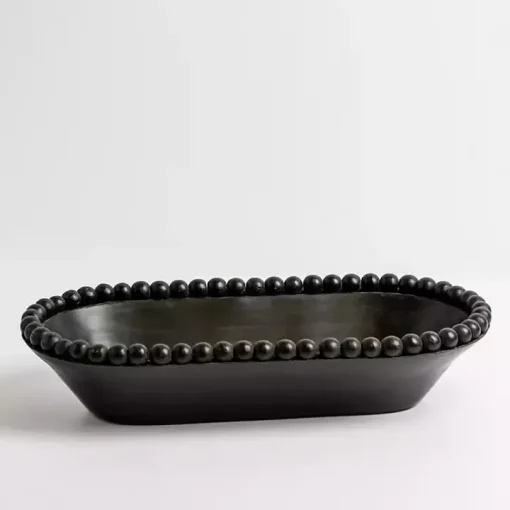 Black Beaded Wood Dough Bowl