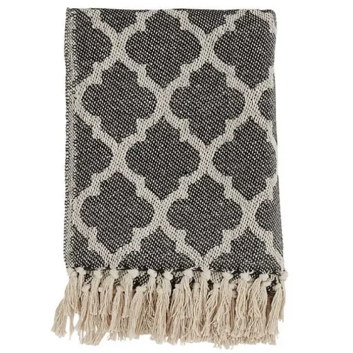 Black Beige Fringe Geometric Throw Blanket