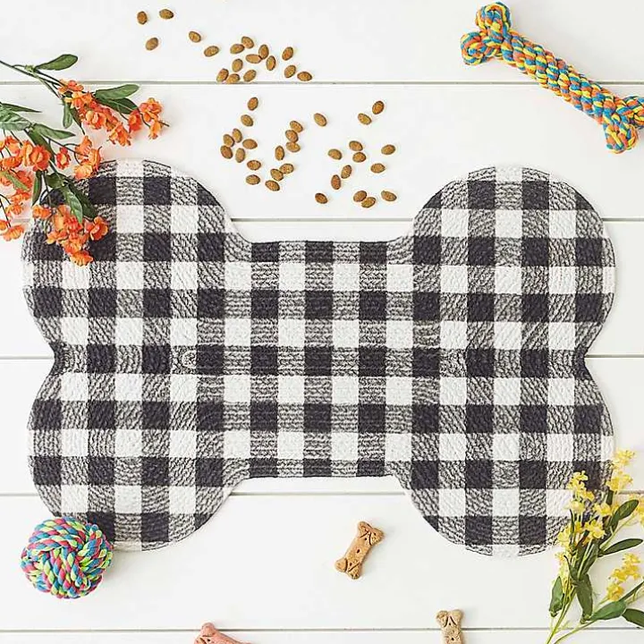 Black Buffalo Check Bone Pet Bowl Mat