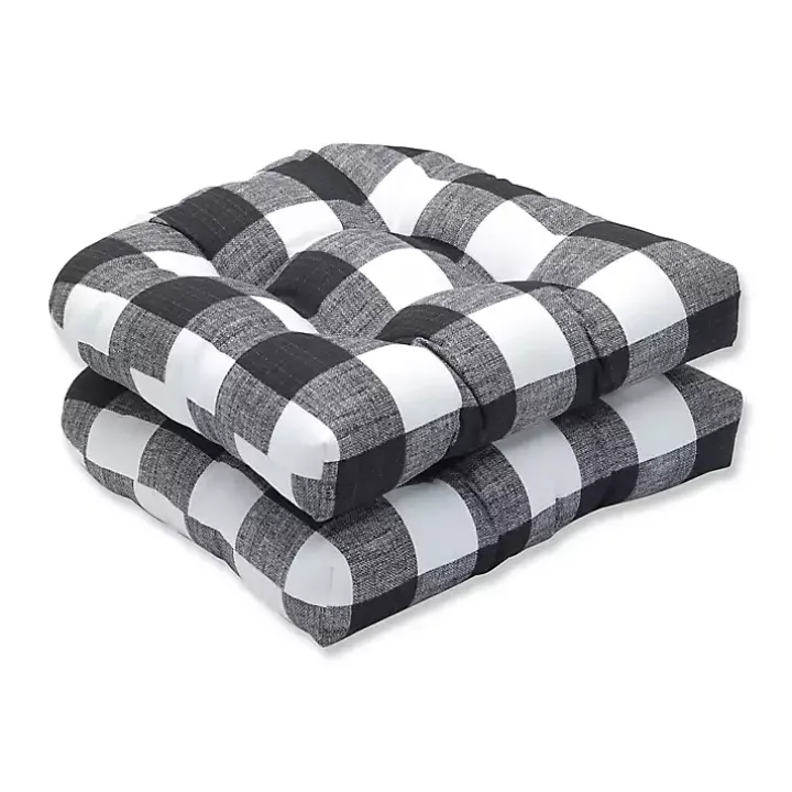 Black Buffalo Check Wicker Seat Cushions, Set of 2