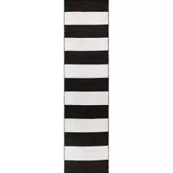 Black Cabana Stripe Indoor/Outdoor Runner, 2x8