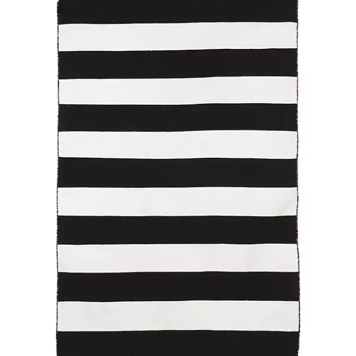 Black Cabana Stripe Indoor/Outdoor Area Rug, 8x11