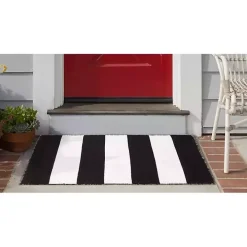Black Cabana Stripe Indoor/Outdoor Scatter Rug