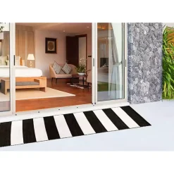 Black Cabana Stripe Indoor/Outdoor Runner, 2x8