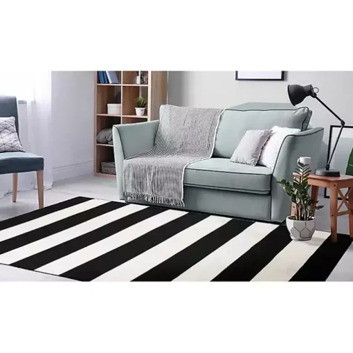 Black Cabana Stripe Indoor/Outdoor Area Rug, 5x7