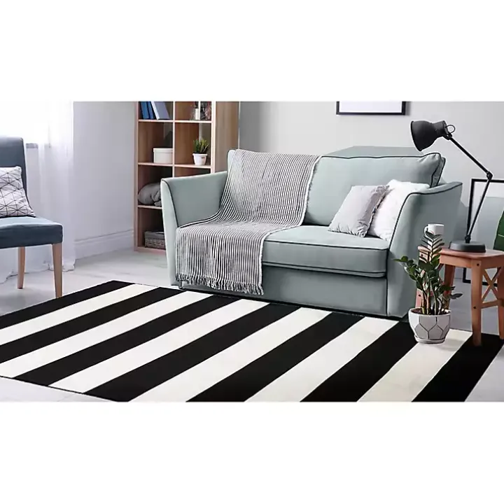 Black Cabana Stripe Indoor/Outdoor Area Rug, 8x11