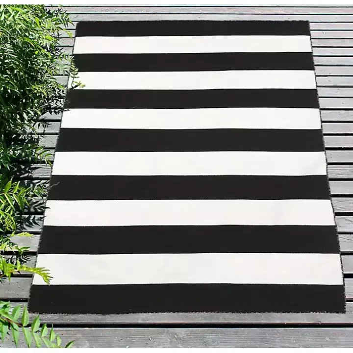 Black Cabana Stripe Indoor/Outdoor Area Rug, 8x11