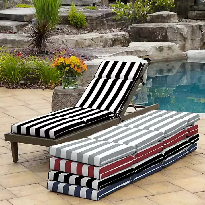 Black Cabana Stripe Outdoor Chaise Cushion