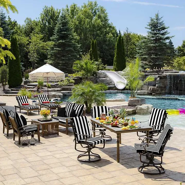 Black Cabana Stripe Outdoor Chaise Cushion