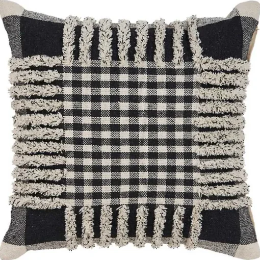 Black Check Textured Pillow