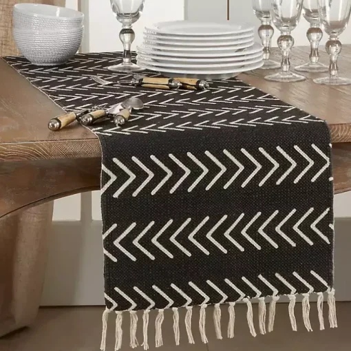 Black Chevron Table Runner with Fringe