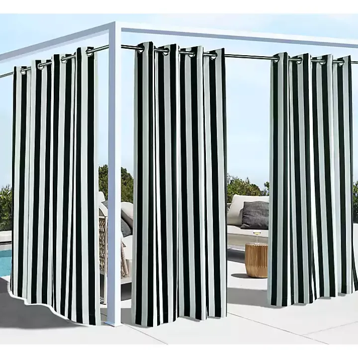 Black Coastal Stripe Outdoor Curtain Panel, 84 in.