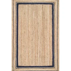 Black Double Border Braided Jute Area Rug, 5x8
