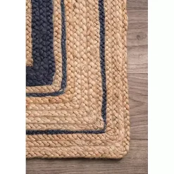 Black Double Border Braided Jute Area Rug, 5x8