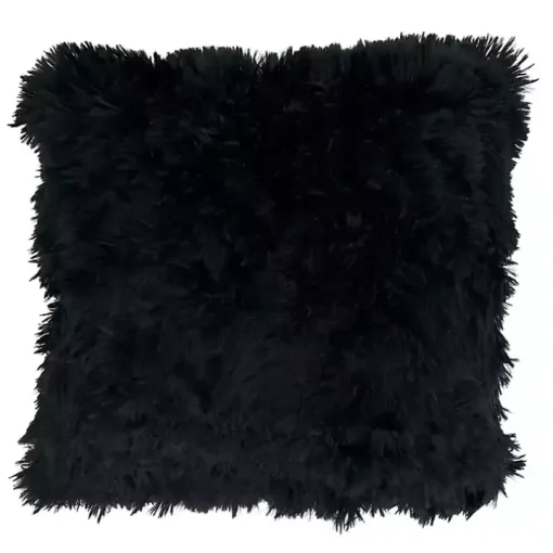 Black Faux Fur Throw Pillow