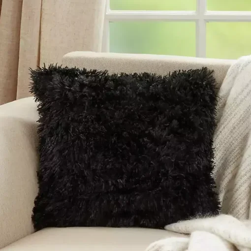 Black Faux Fur Throw Pillow