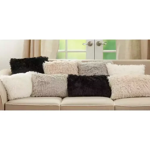 Black Faux Fur Throw Pillow