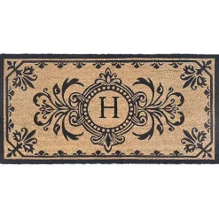 Black Fleur De Lis Monogram H Doormat