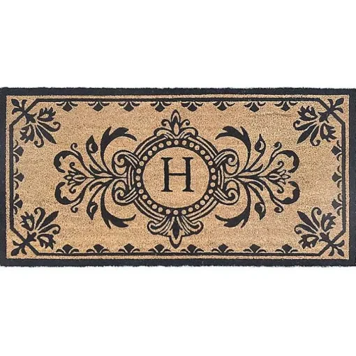 Black Fleur De Lis Monogram H Doormat