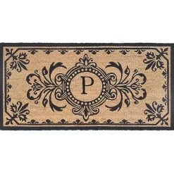 Black Fleur De Lis Monogram P Doormat