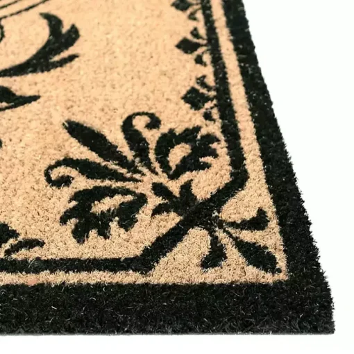 Black Fleur De Lis Monogram H Doormat