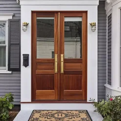 Black Fleur De Lis Monogram H Doormat