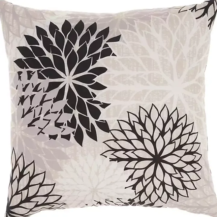 Black Floral Chevron Outdoor Throw Pillow
