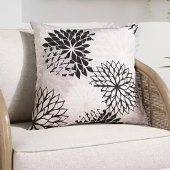 Black Floral Chevron Outdoor Throw Pillow