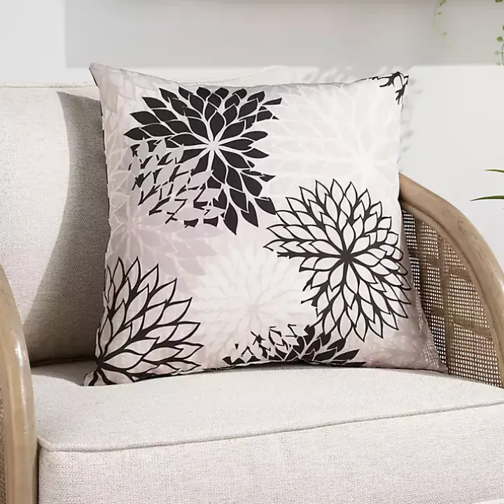 Black Floral Chevron Outdoor Throw Pillow